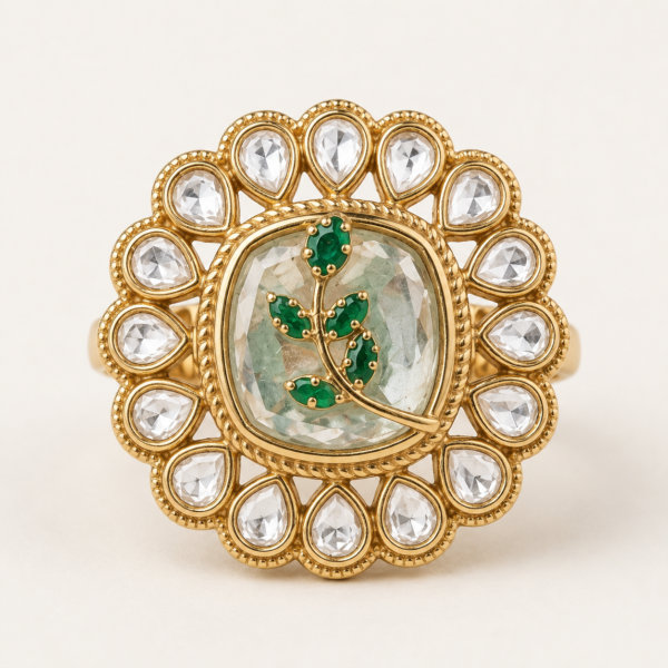 floral aura kundan statement ring