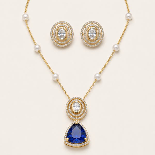 sapphire majesty cz & pearl set