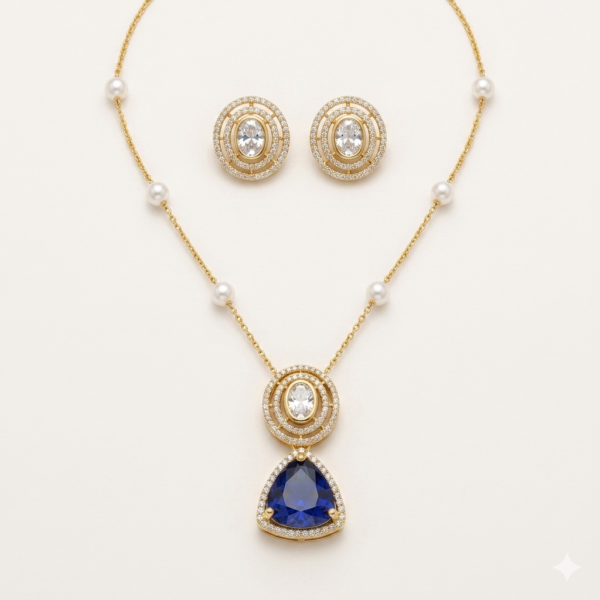 sapphire majesty cz & pearl set