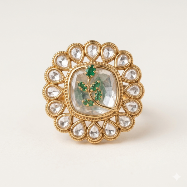 floral aura kundan statement ring
