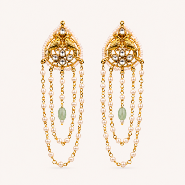 kundan pearl chain earrings