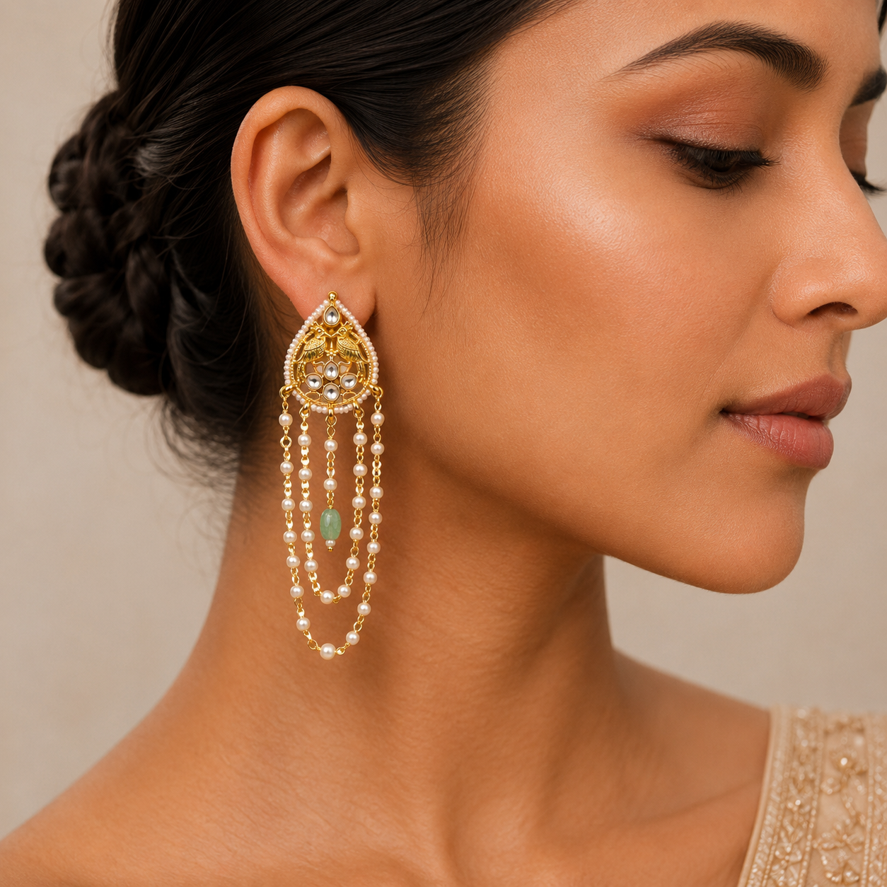 kundan pearl chain earrings kundan pearl chain earrings