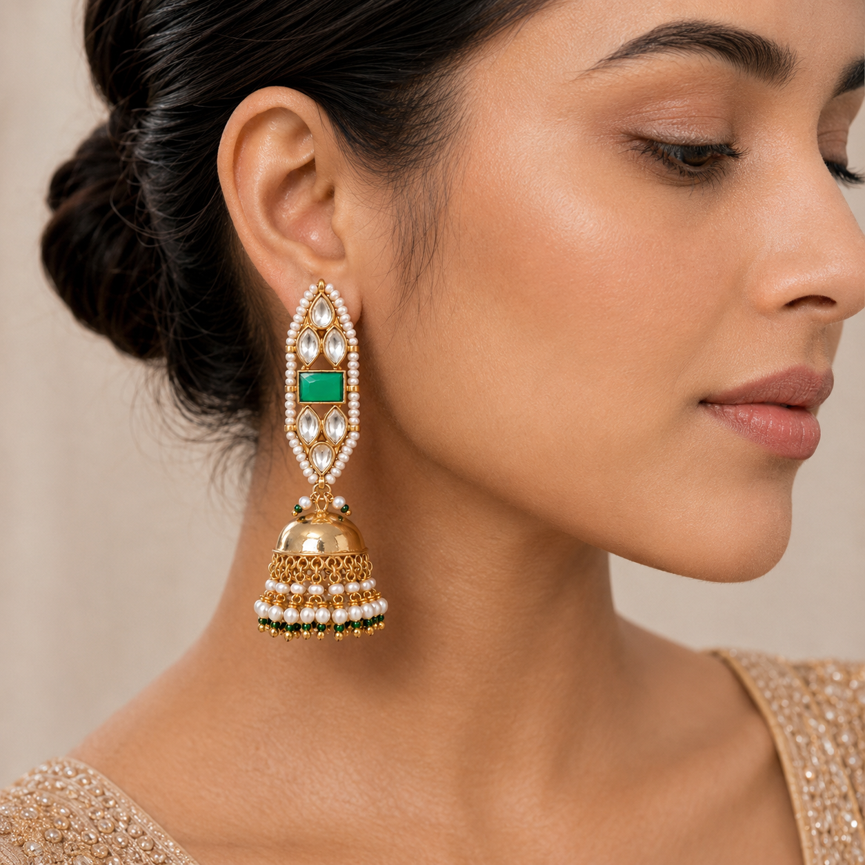 emerald kundan jhumka