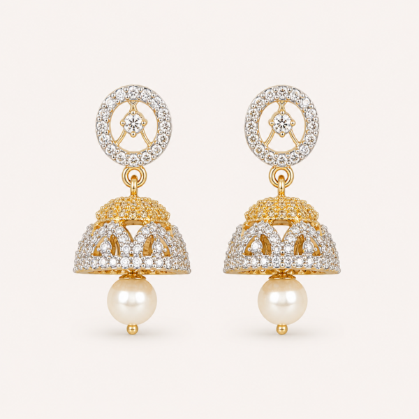 gold ad jhumka earrings