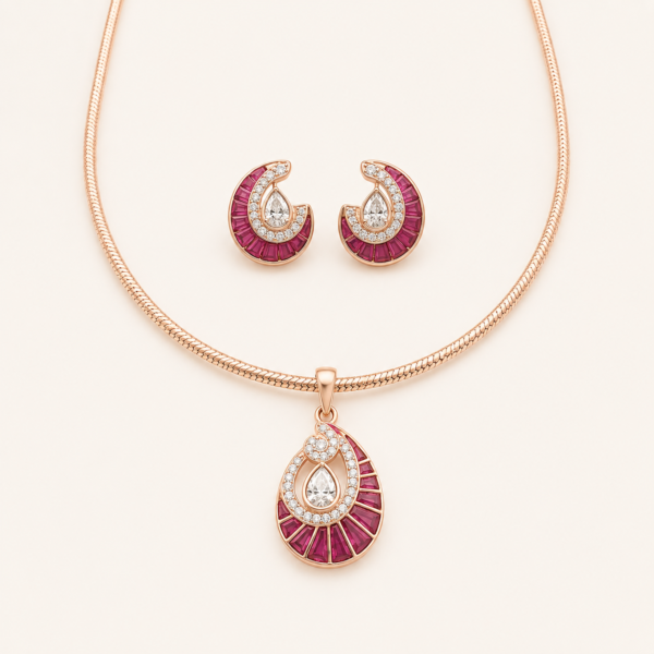 Teardrop pendant set for women with snake chain, pear-shaped centre stone and matching earrings