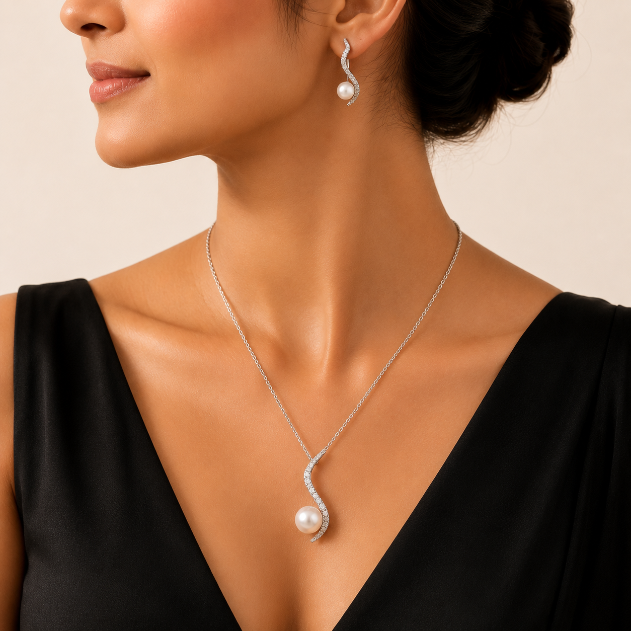 american diamond pearl pendant set american diamond pearl pendant set