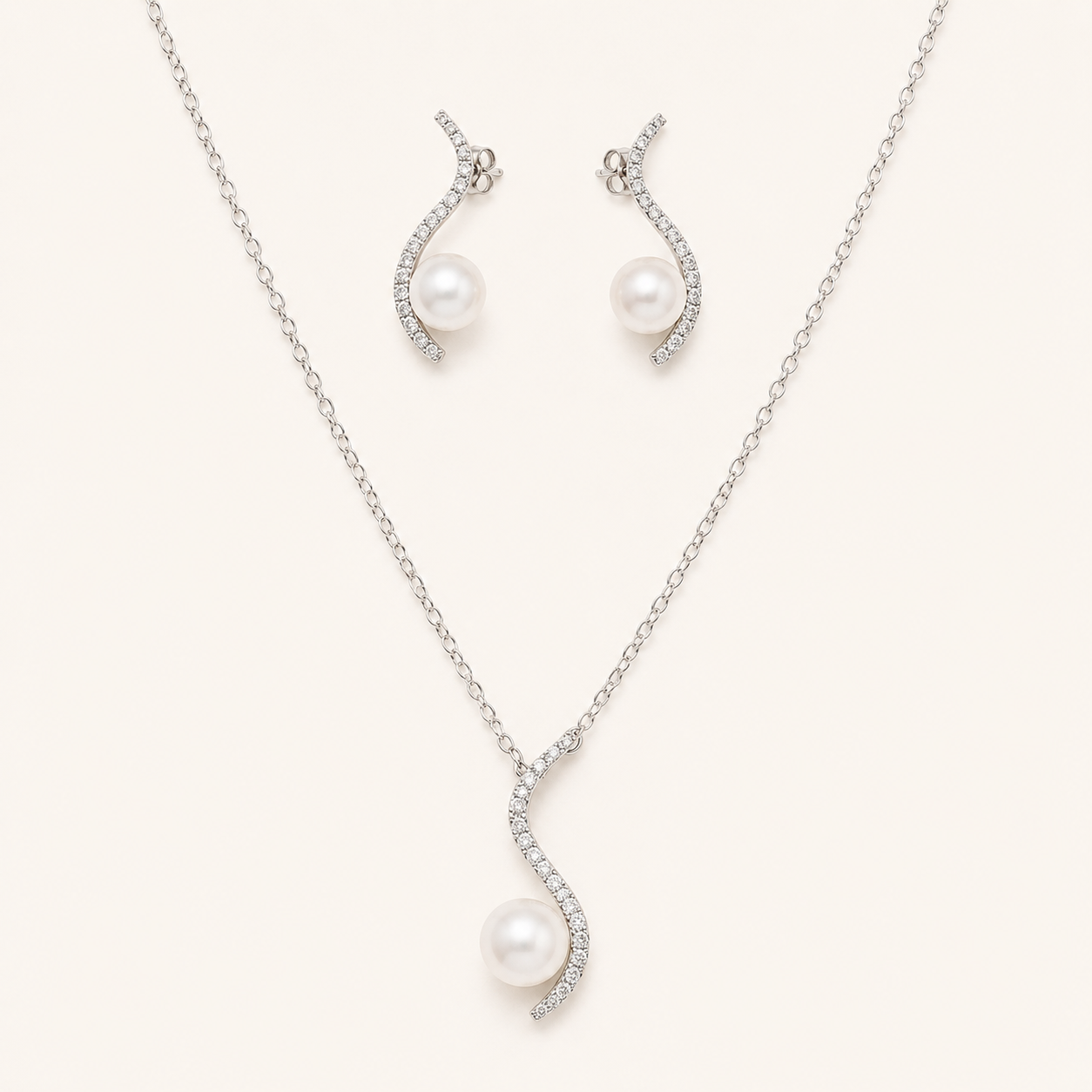 American Diamond Pearl Pendant Set | Foryoujewels American diamond pearl pendant set with matching earrings and silver-tone chain