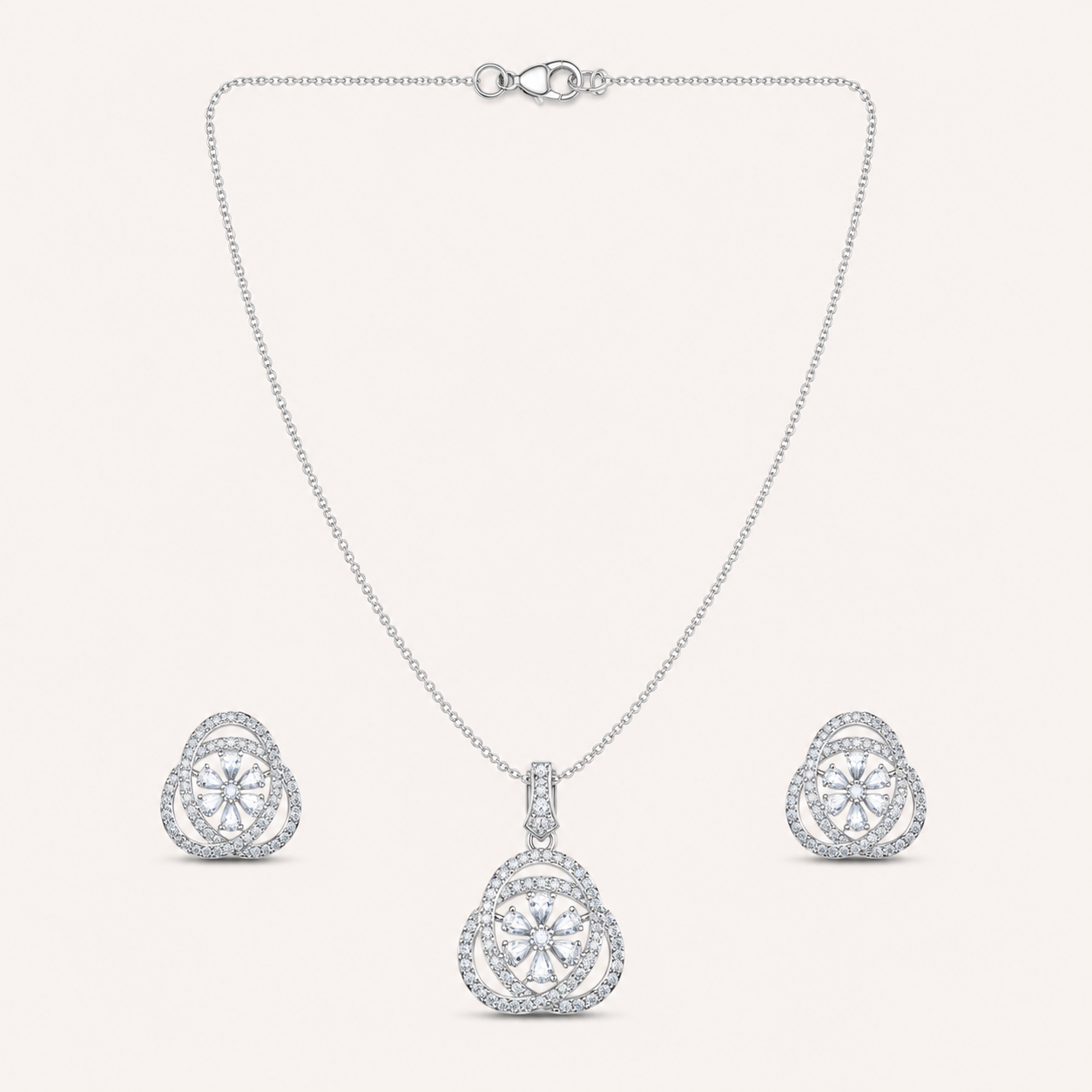 Floral Halo AD Pendant Set for Women | Party Wear Floral halo AD pendant set for women with delicate chain and matching circular stud earrings