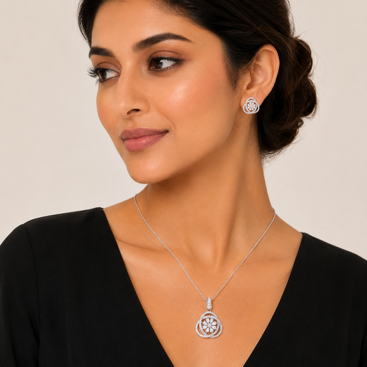 floral halo ad pendant set for women floral halo ad pendant set for women