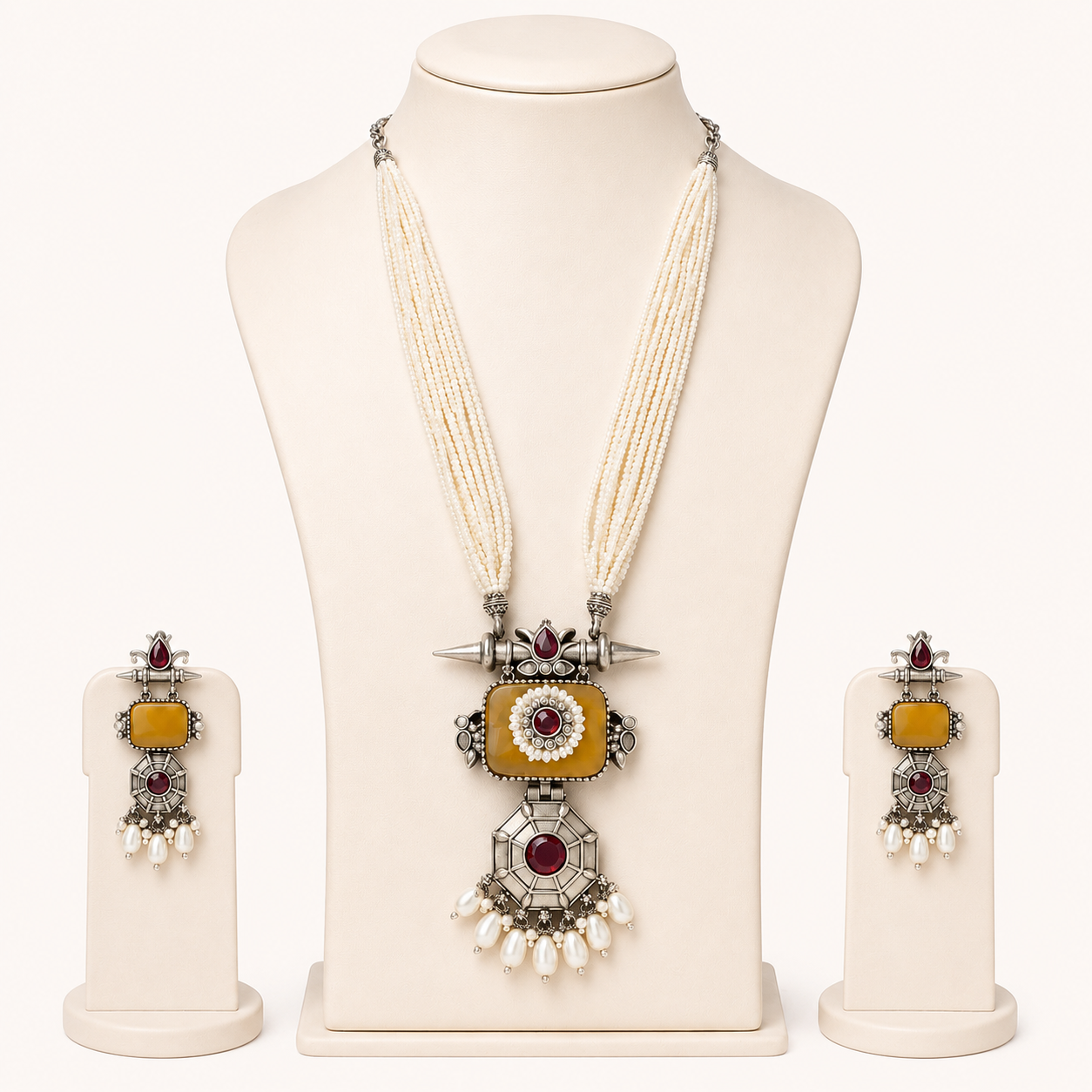 oxidised long necklace set with earrings oxidised long necklace set with earrings